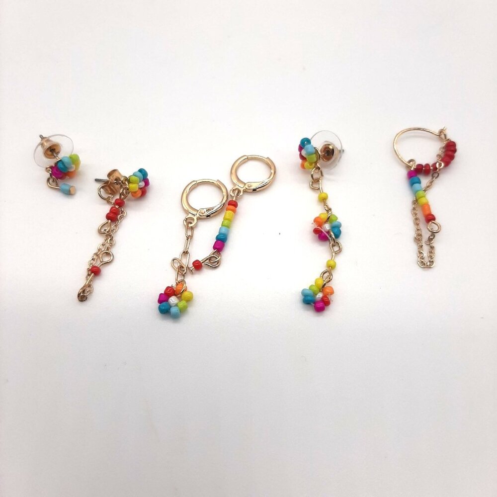 Urban Outfitters Miss matched seed bead gold dangle chain pierced earrings